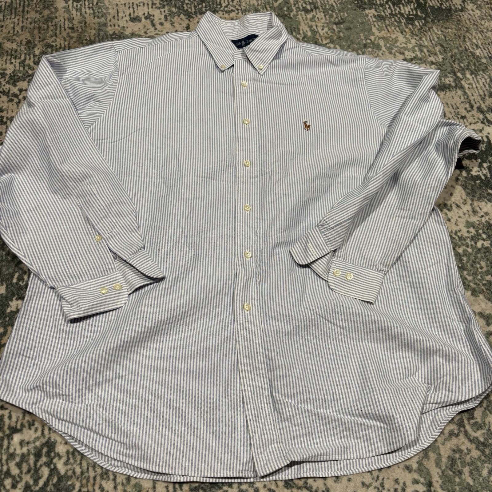 Vintage Ralph Lauren Blue And White Stripe Long Sleeve Button Up 17.5x34-35